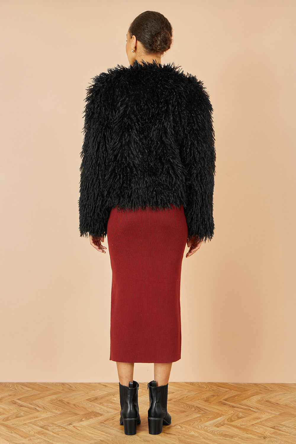 Yumi Black Luxe Fluffy Faux Fur Coat - QHA UK