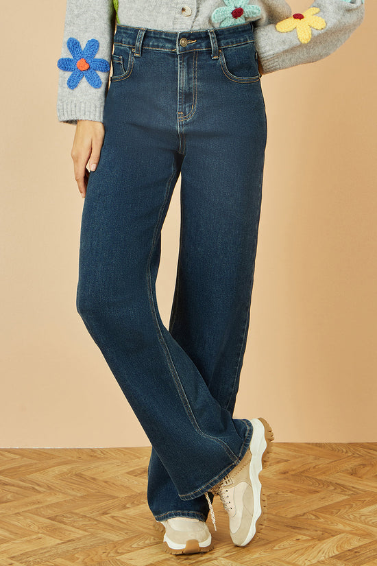 Yumi Blue Dark Wash Stretch Wide Leg Jeans - QHA UK