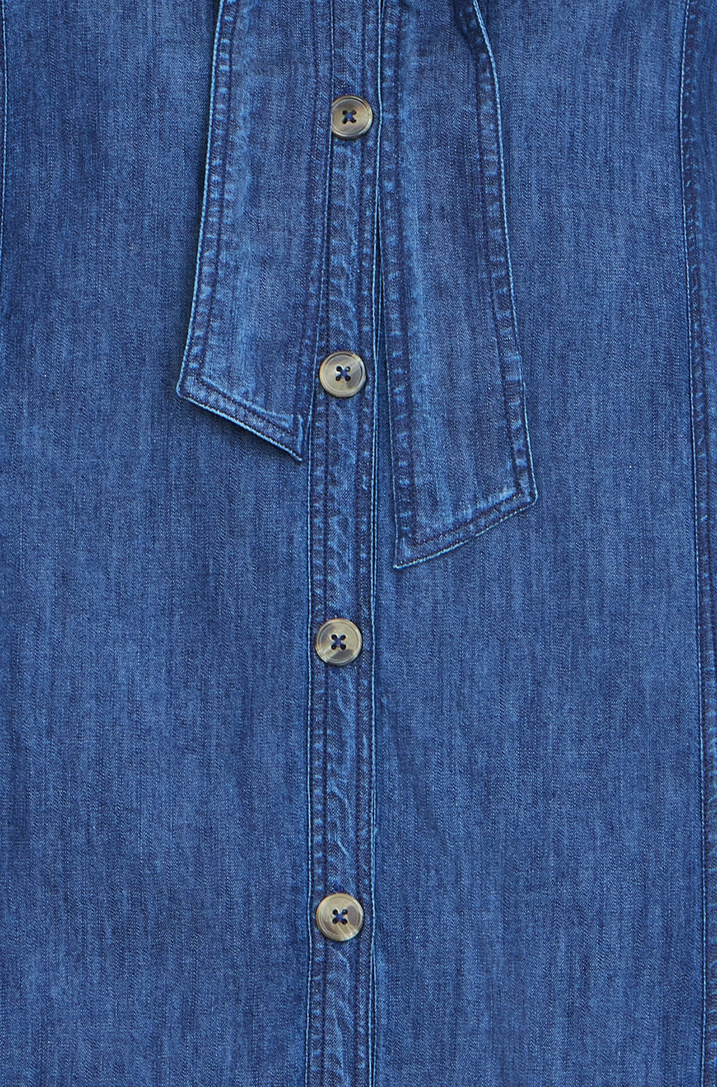 Yumi Blue Chambray Tunic With Pussy Bow Tie