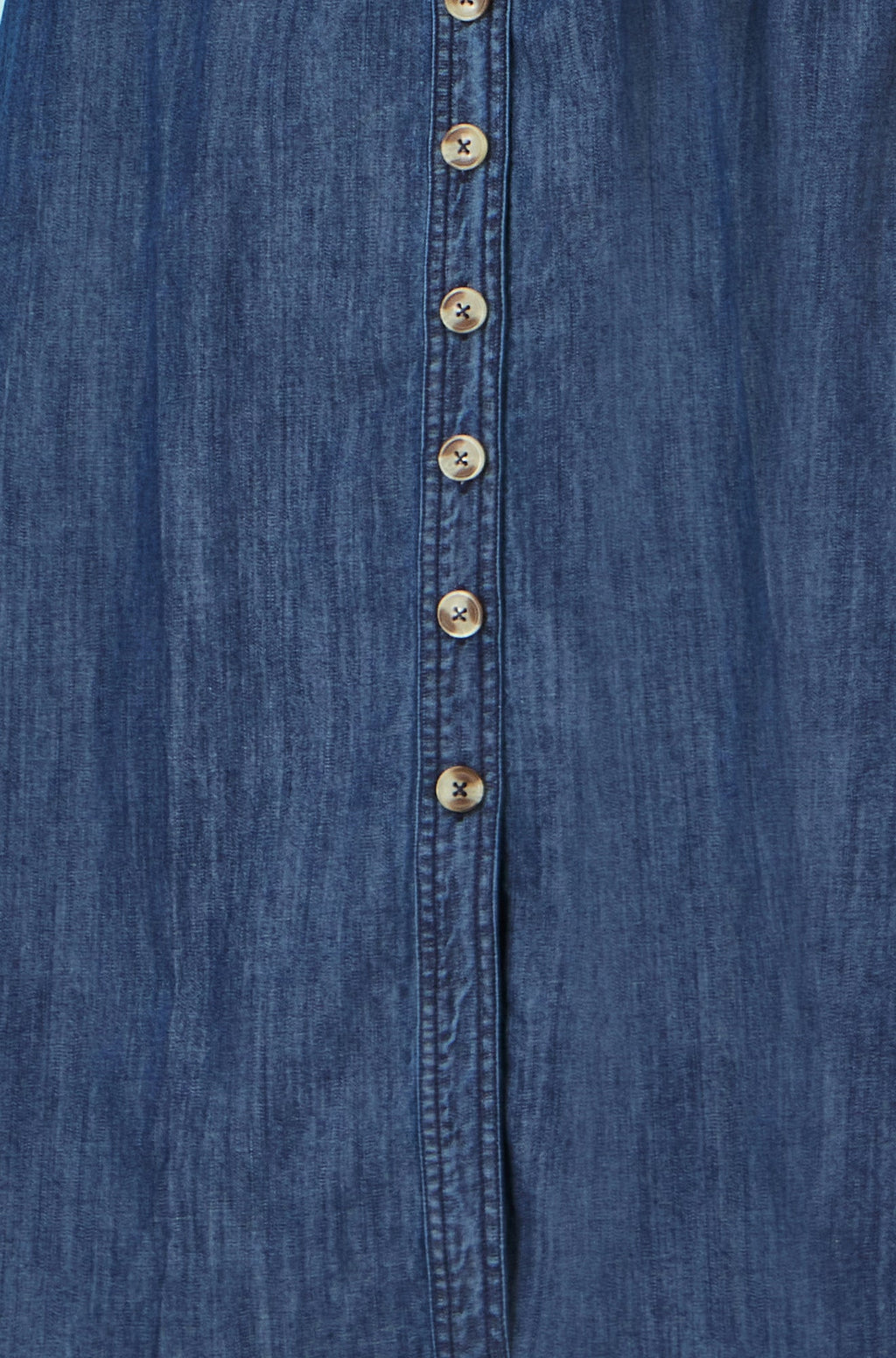 Yumi Blue Chambray Cotton Ruched Midi Sun Dress - QHA UK