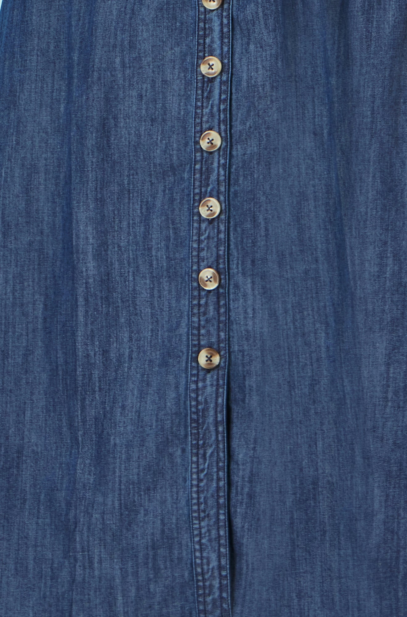 Yumi Blue Chambray Cotton Ruched Midi Sun Dress - QHA UK