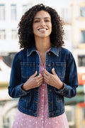 Yumi Blue Stretch Denim Jacket With Pocket Detail - QHA UK