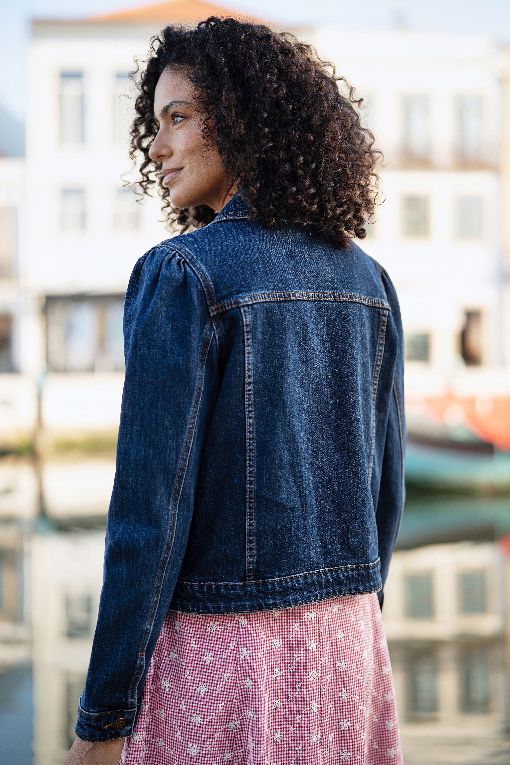 Yumi Blue Stretch Denim Jacket With Pocket Detail