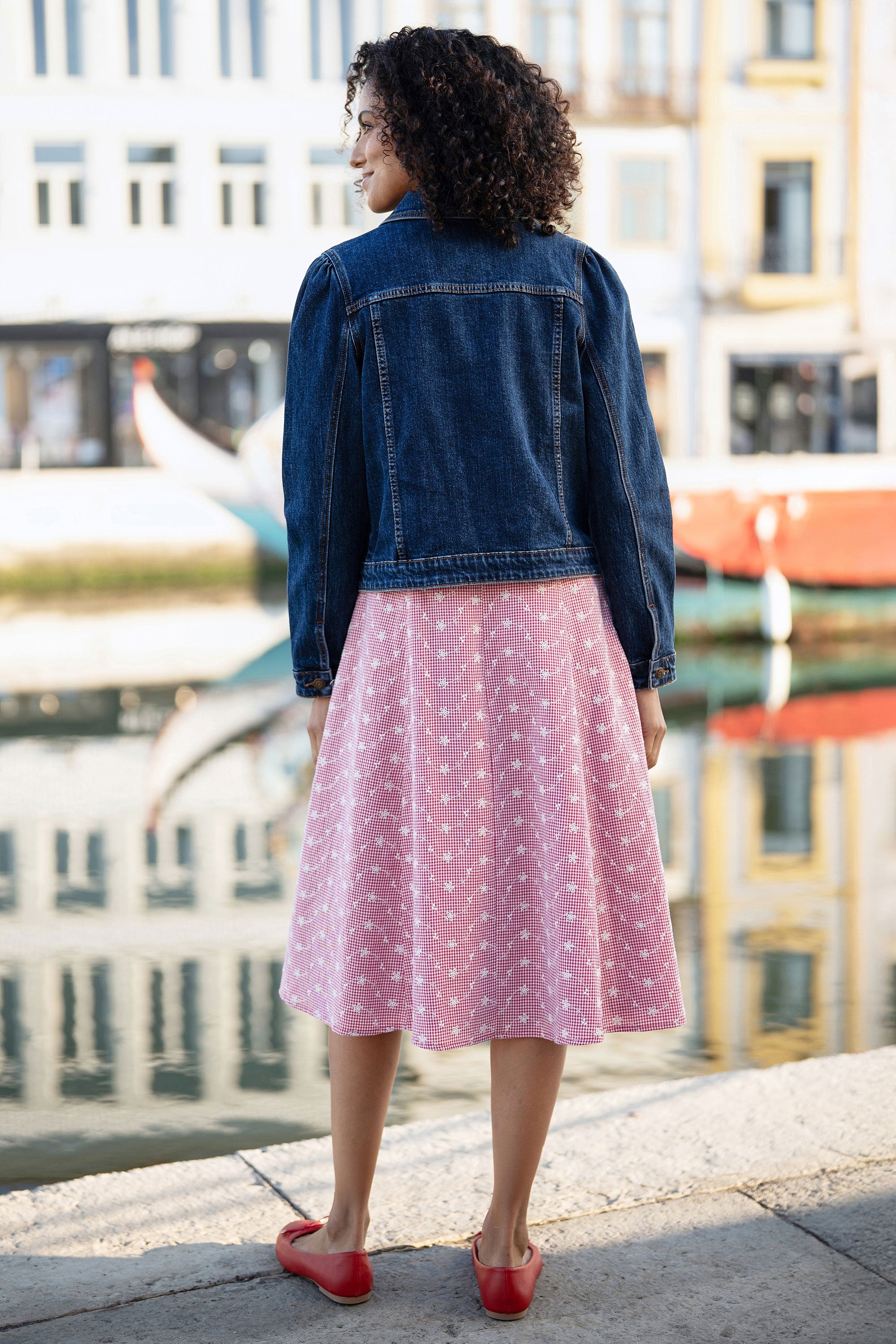 Yumi Blue Stretch Denim Jacket With Pocket Detail