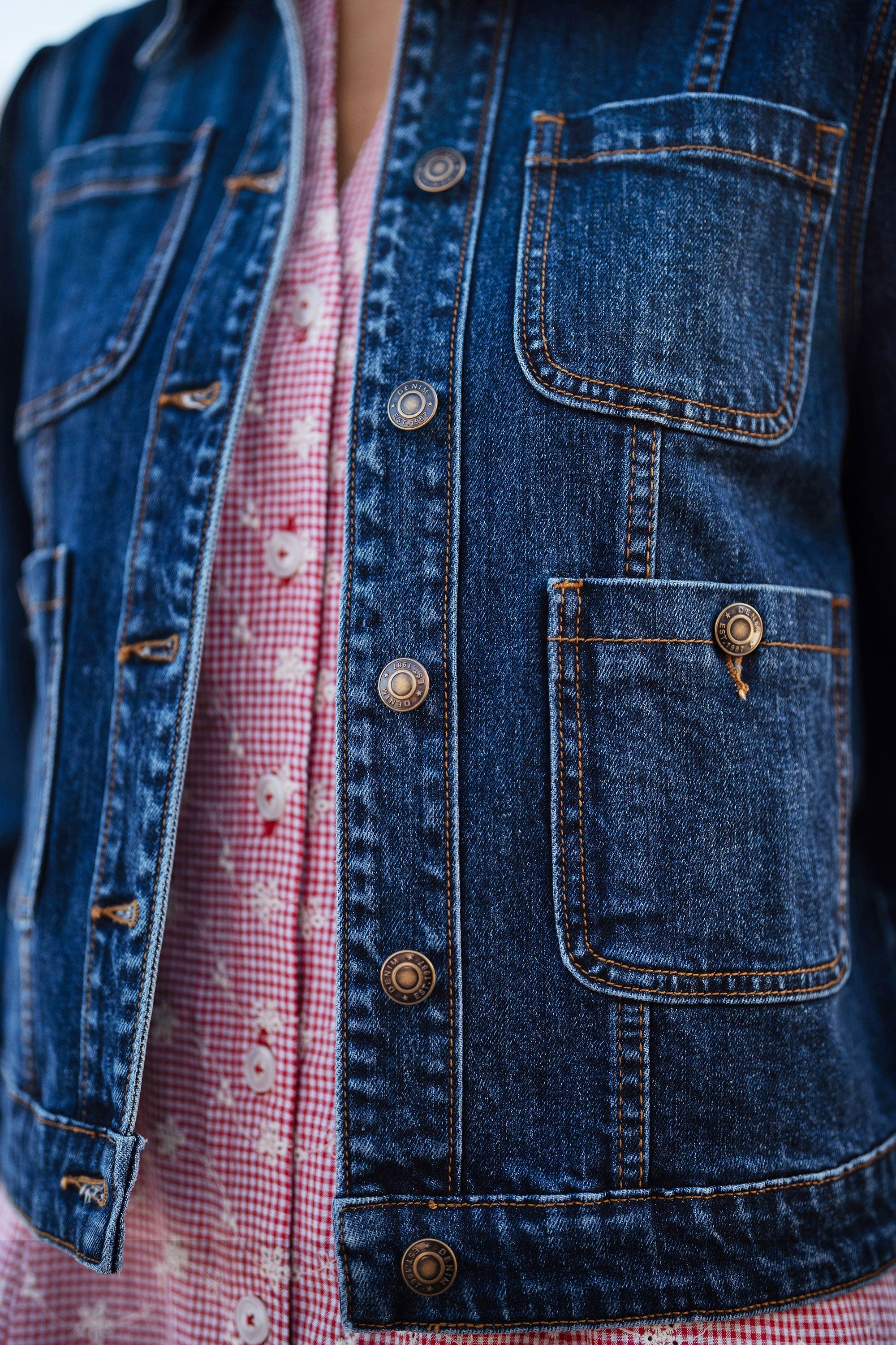 Yumi Blue Stretch Denim Jacket With Pocket Detail