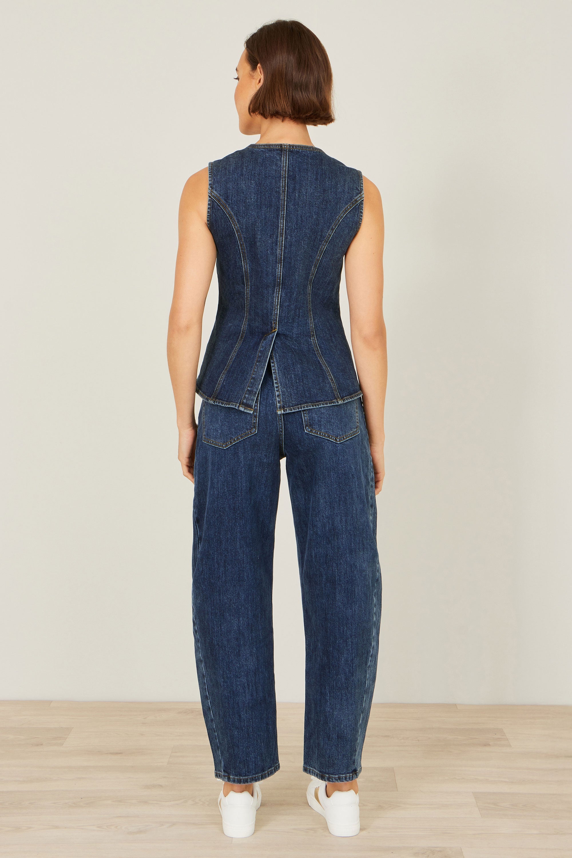 Yumi Blue Stretch Long Denim Waistcoat