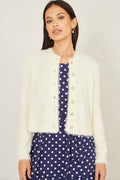 Yumi Ivory Eyelash Knit Cropped Cardigan - QHA UK