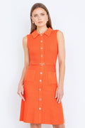 Yumi Orange Rib Knitted Skater Dress With Buckle Detail - QHA UK