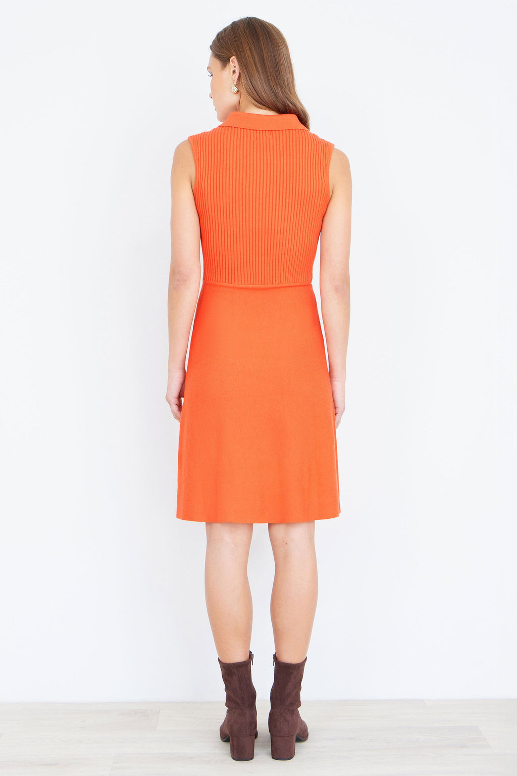 Yumi Orange Rib Knitted Skater Dress With Buckle Detail
