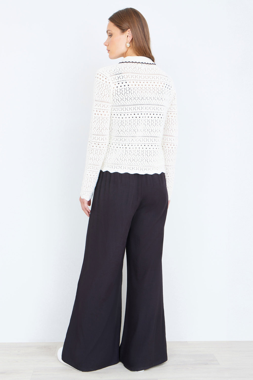 Yumi Ivory Crochet Knitted Cardigan With Peter Pan Collar - QHA UK
