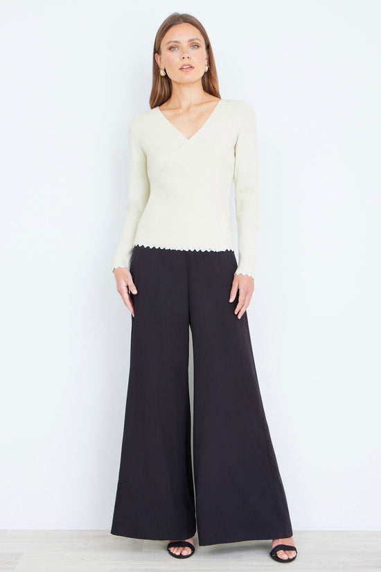 Yumi Ivory Metallic Thread Rib Wrap Knitted Top - QHA UK