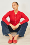Yumi Red Ribbed Collar Button Up Cardigan - QHA UK