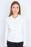 Yumi Ivory Ribbed Collar Button Up Cardigan - QHA UK