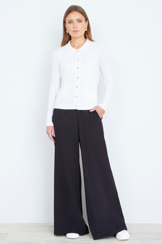 Yumi Ivory Ribbed Collar Button Up Cardigan - QHA UK