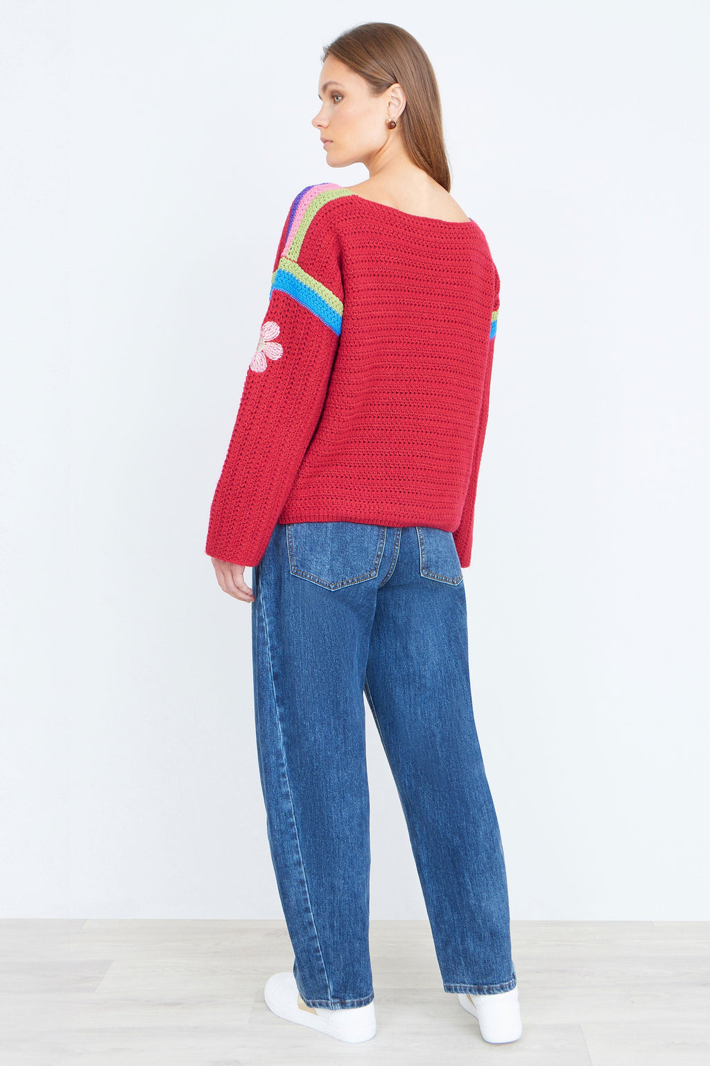 Yumi Red Crochet Flower Jumper