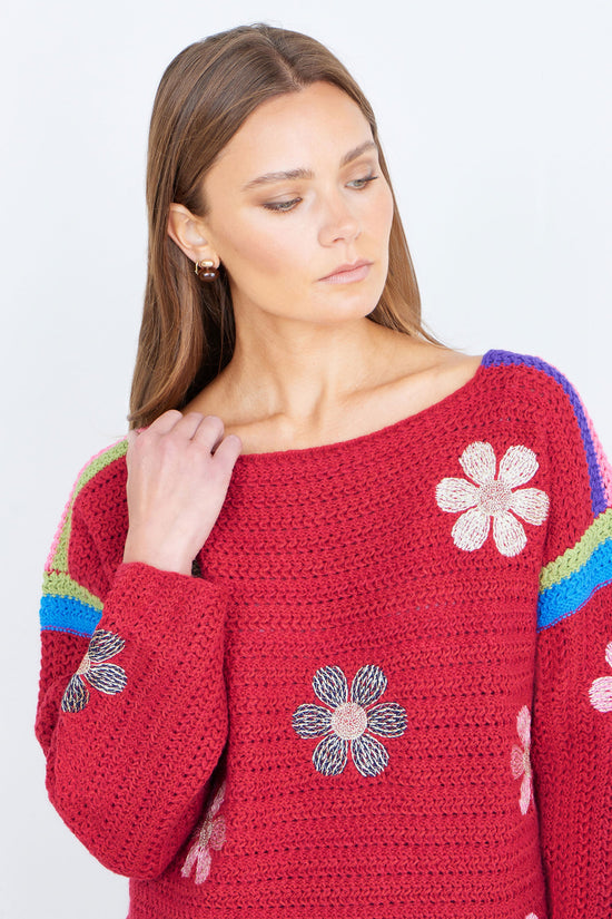 Yumi Red Crochet Flower Jumper - QHA UK