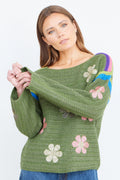 Yumi Green Crochet Flower Jumper - QHA UK
