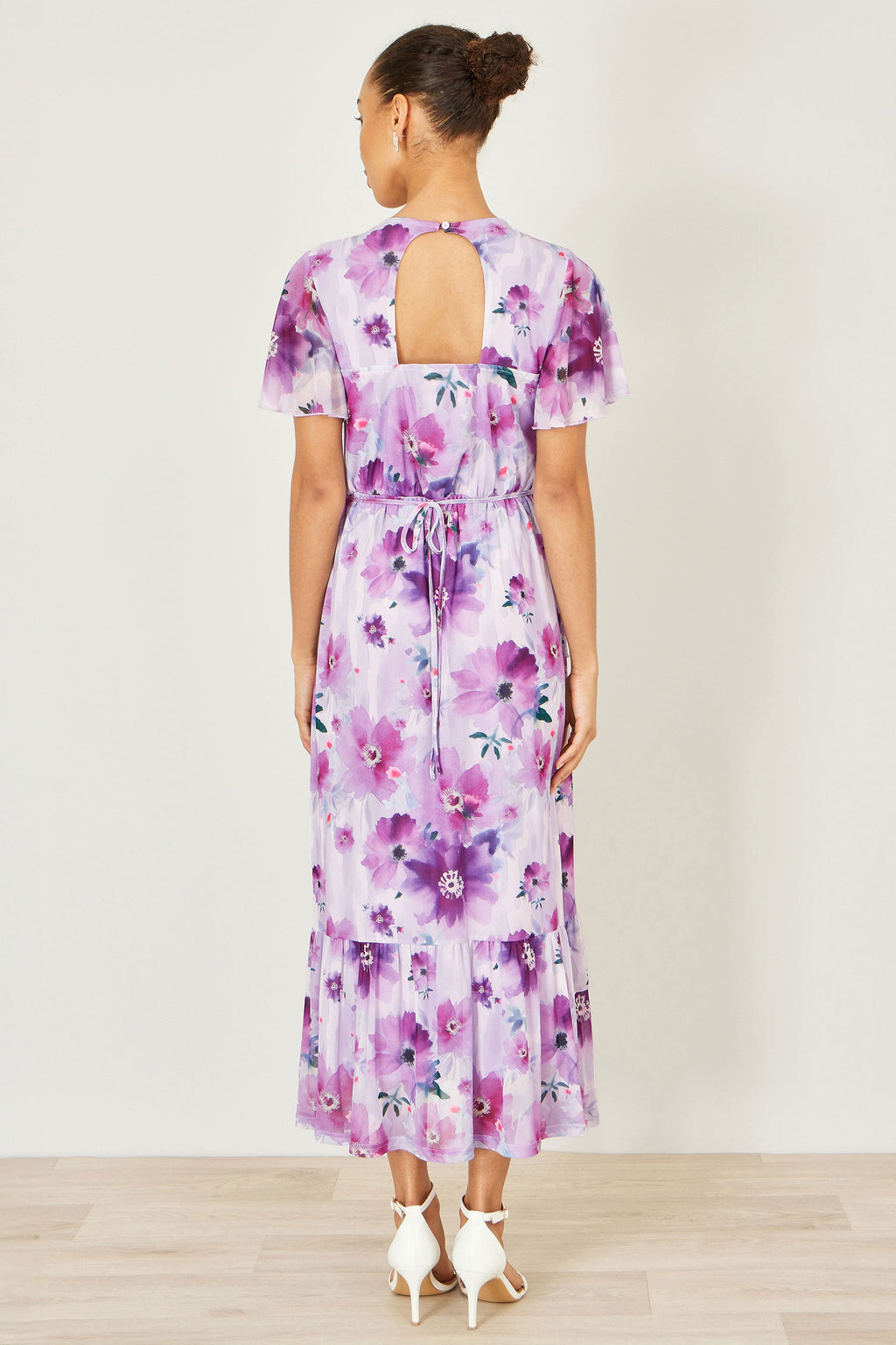Yumi Lavender Floral Print Frill Midi Dress - QHA UK