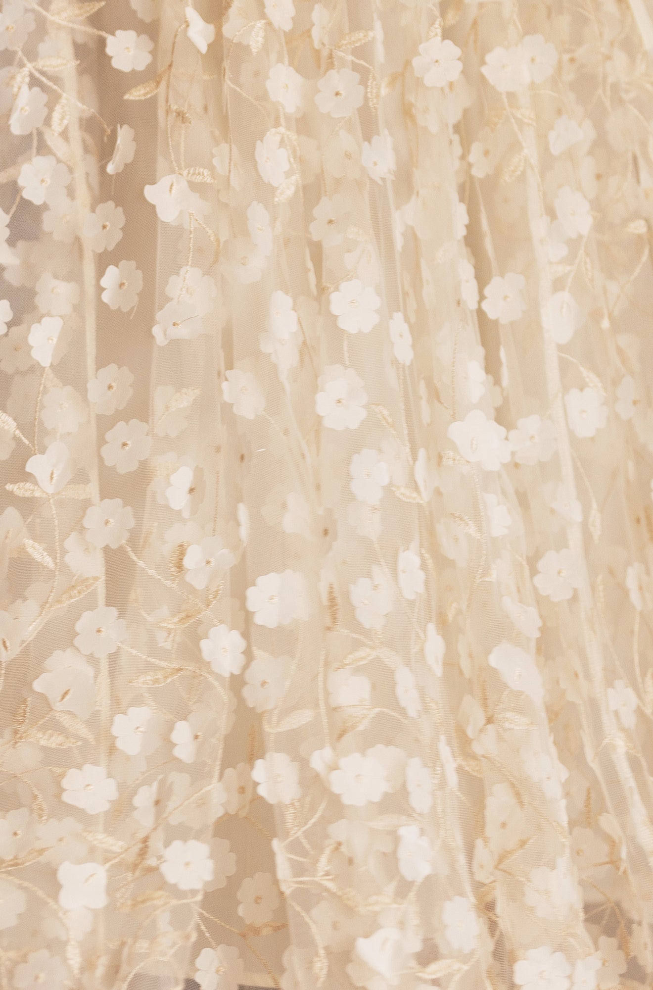 Yumi Ivory Mesh Floral Applique Midi Skirt - QHA UK