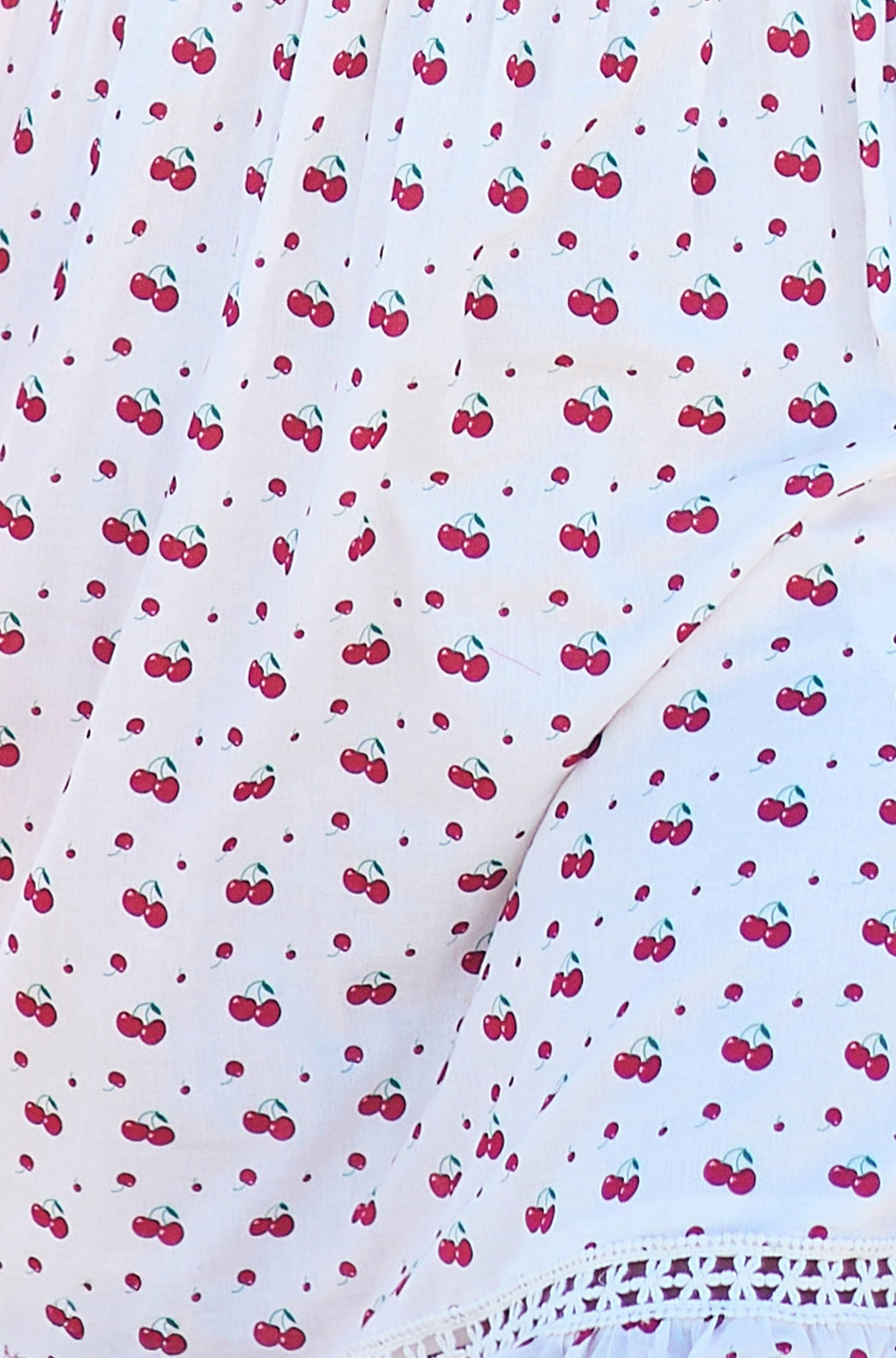 Yumi White Cherry Print Lace Trim Cotton Midi Dress - QHA UK