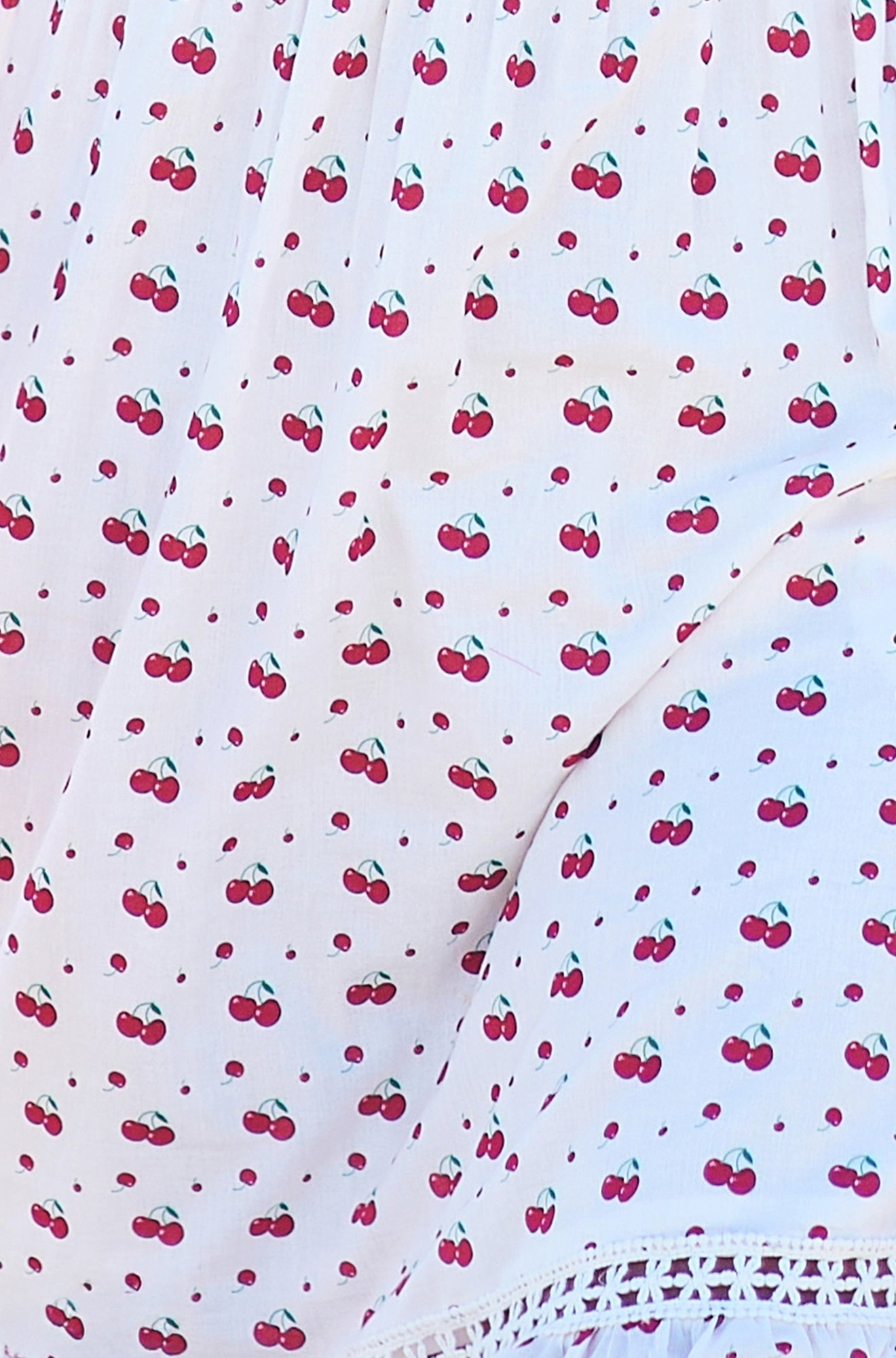 Yumi White Cherry Print Lace Trim Cotton Midi Dress - QHA UK