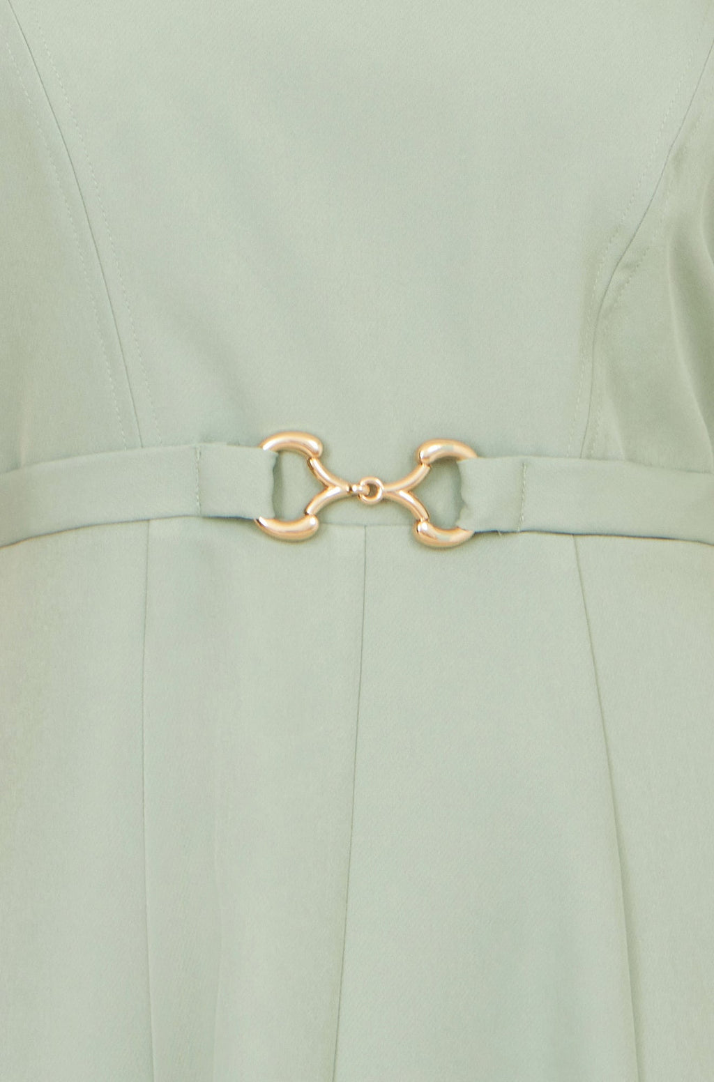 Yumi Mint Skater Dress With Puff Sleeves And Buckle Detail