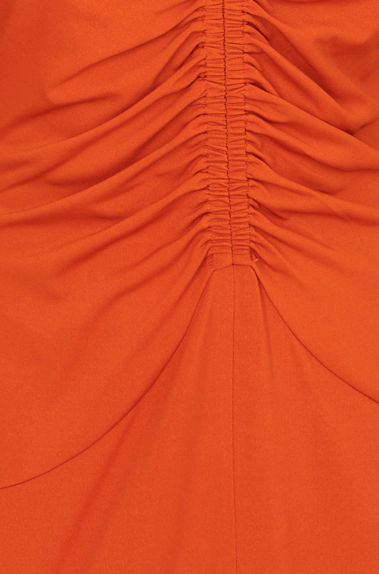 Yumi Orange Ruched Front Stretch Midi Dress - QHA UK