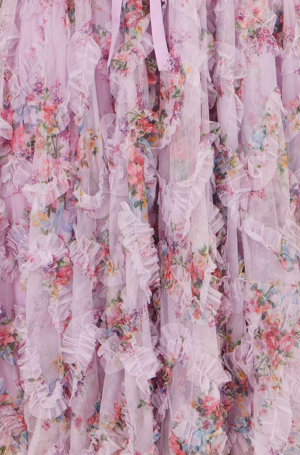 Yumi Lilac Floral Ruffle Mesh Midi Skirt - QHA UK
