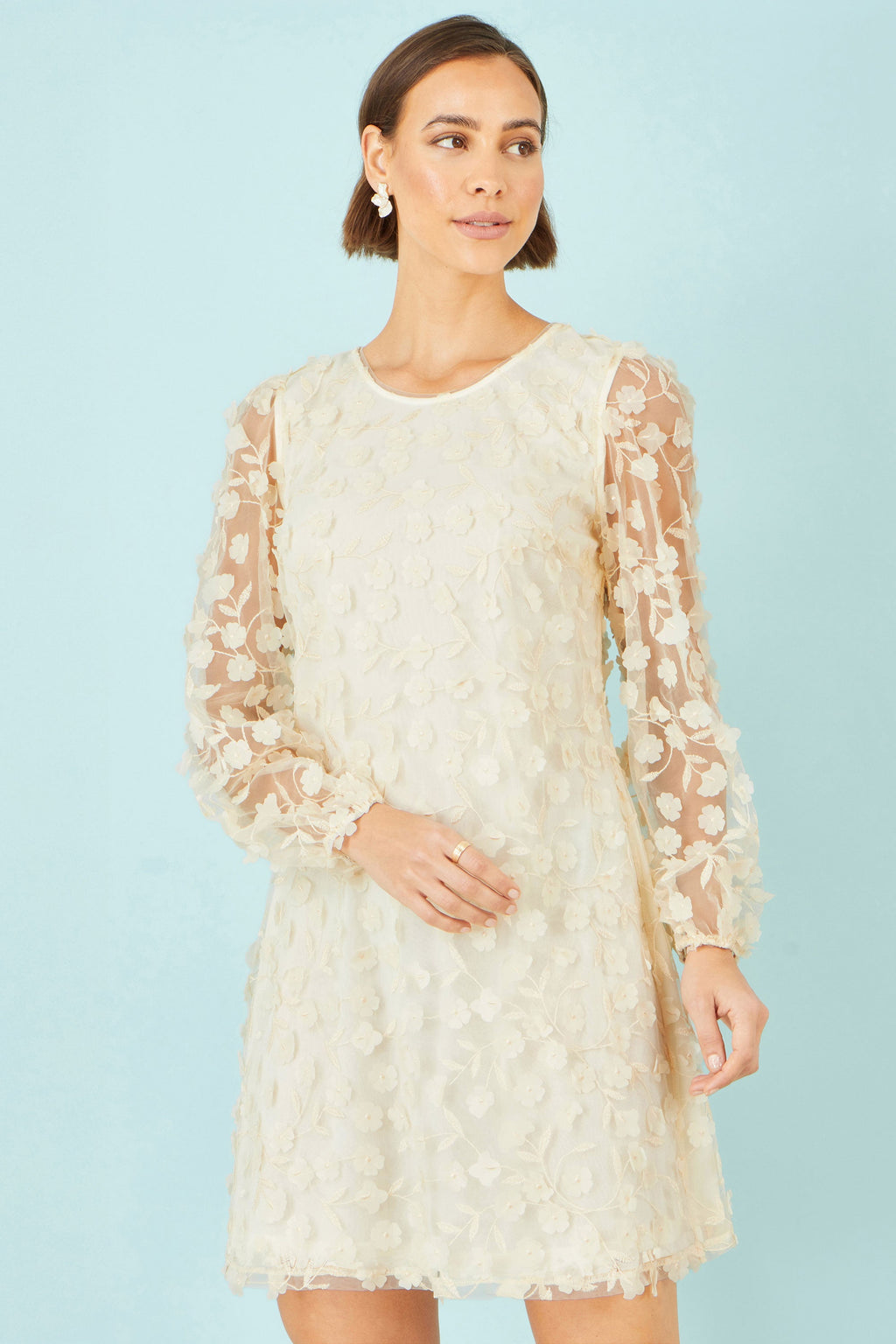 Yumi Ivory Long Sleeve Floral Applique Tunic - QHA UK