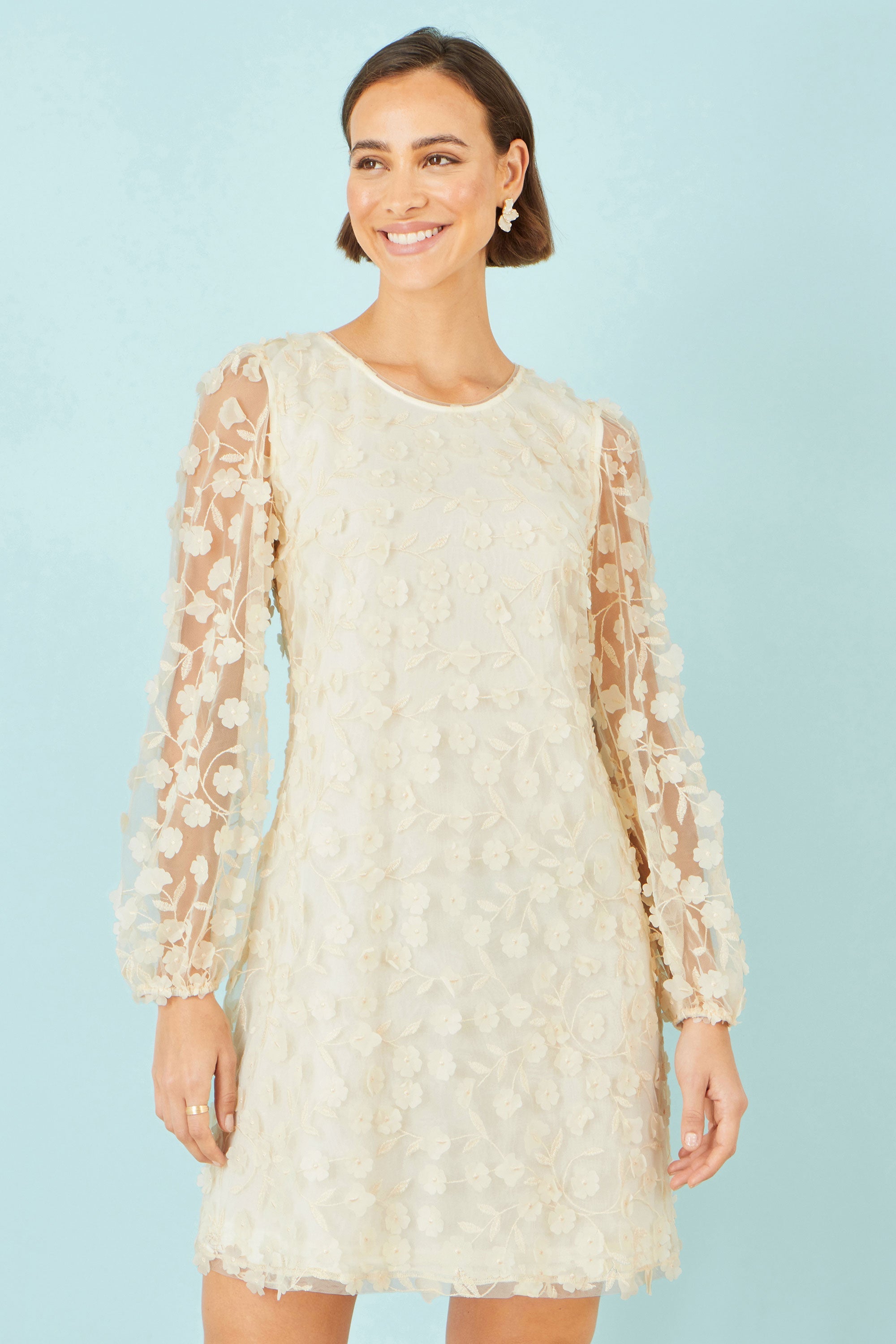 Yumi Ivory Long Sleeve Floral Applique Tunic - QHA UK