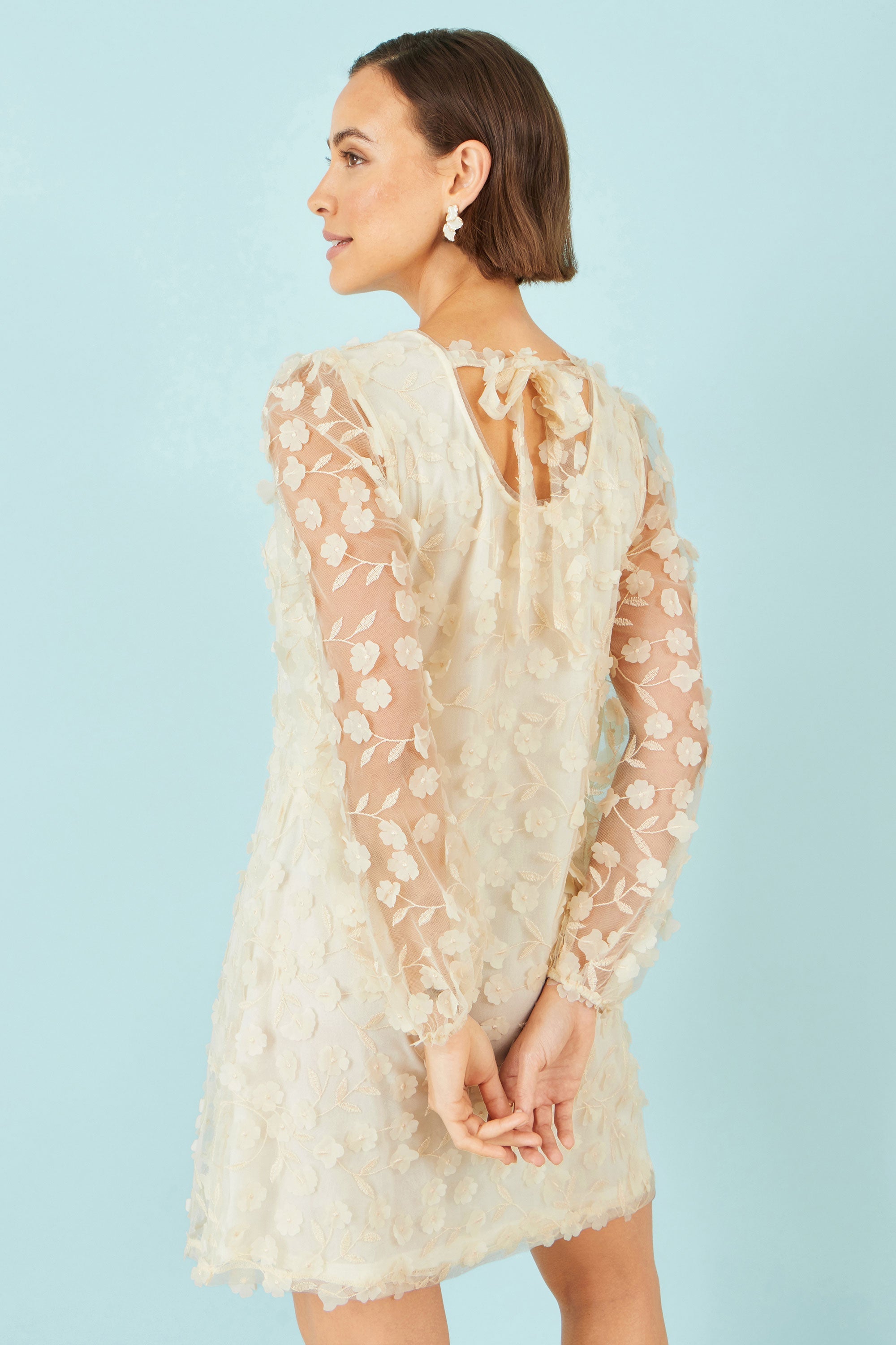 Yumi Ivory Long Sleeve Floral Applique Tunic - QHA UK