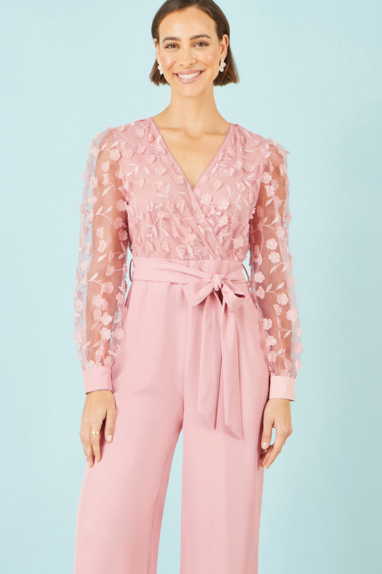 Yumi Pink Flower Applique Jumpsuit - QHA UK