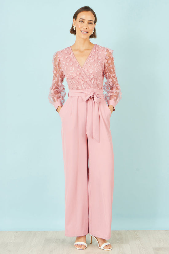 Yumi Pink Flower Applique Jumpsuit - QHA UK