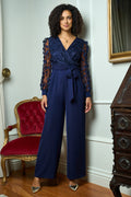 Yumi Navy Flower Applique Jumpsuit - QHA UK