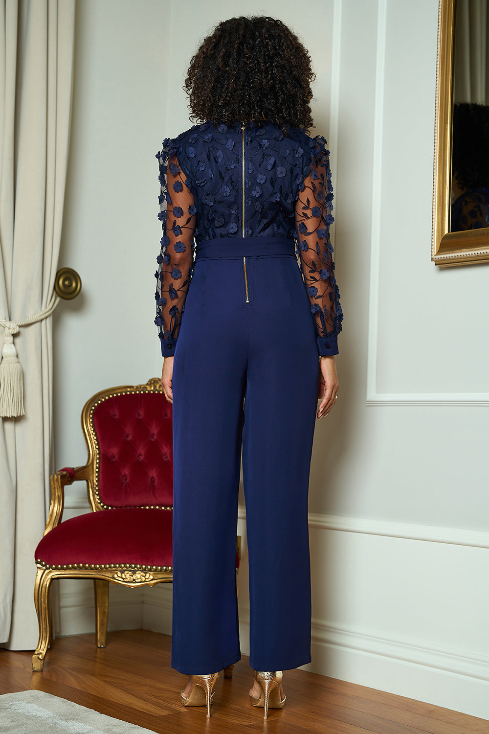 Yumi Navy Flower Applique Jumpsuit - QHA UK