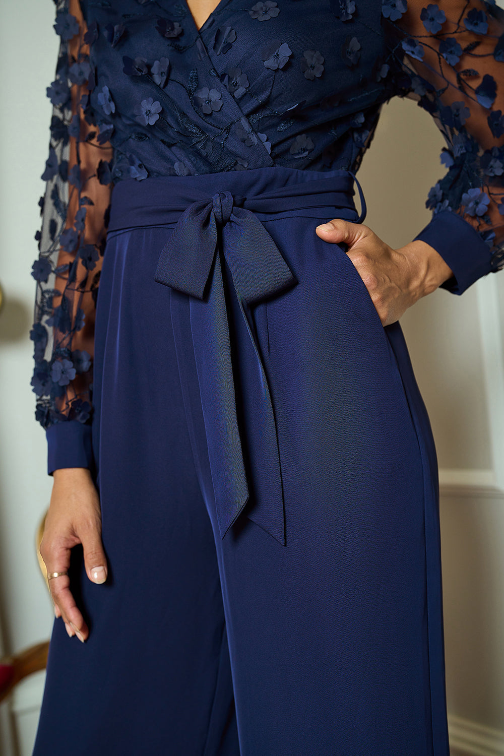 Yumi Navy Flower Applique Jumpsuit - QHA UK