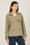 Yumi Green Cropped Trench Jacket With Pockets and Check Lining - QHA UK