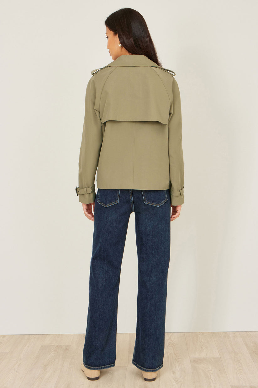 Yumi Green Cropped Trench Jacket With Pockets and Check Lining - QHA UK