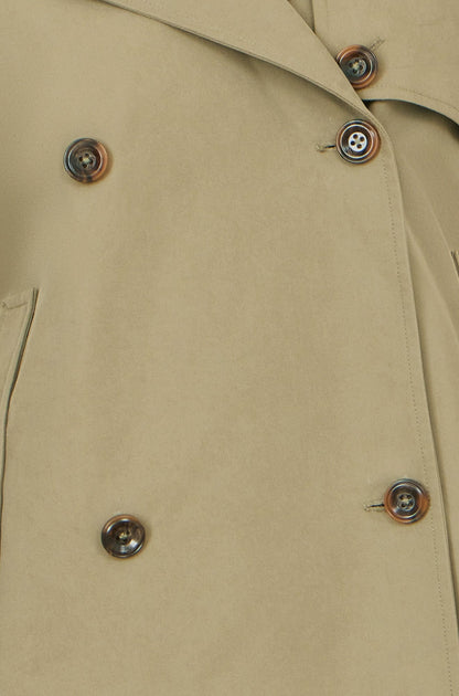 Yumi Green Cropped Trench Jacket With Pockets and Check Lining - QHA UK