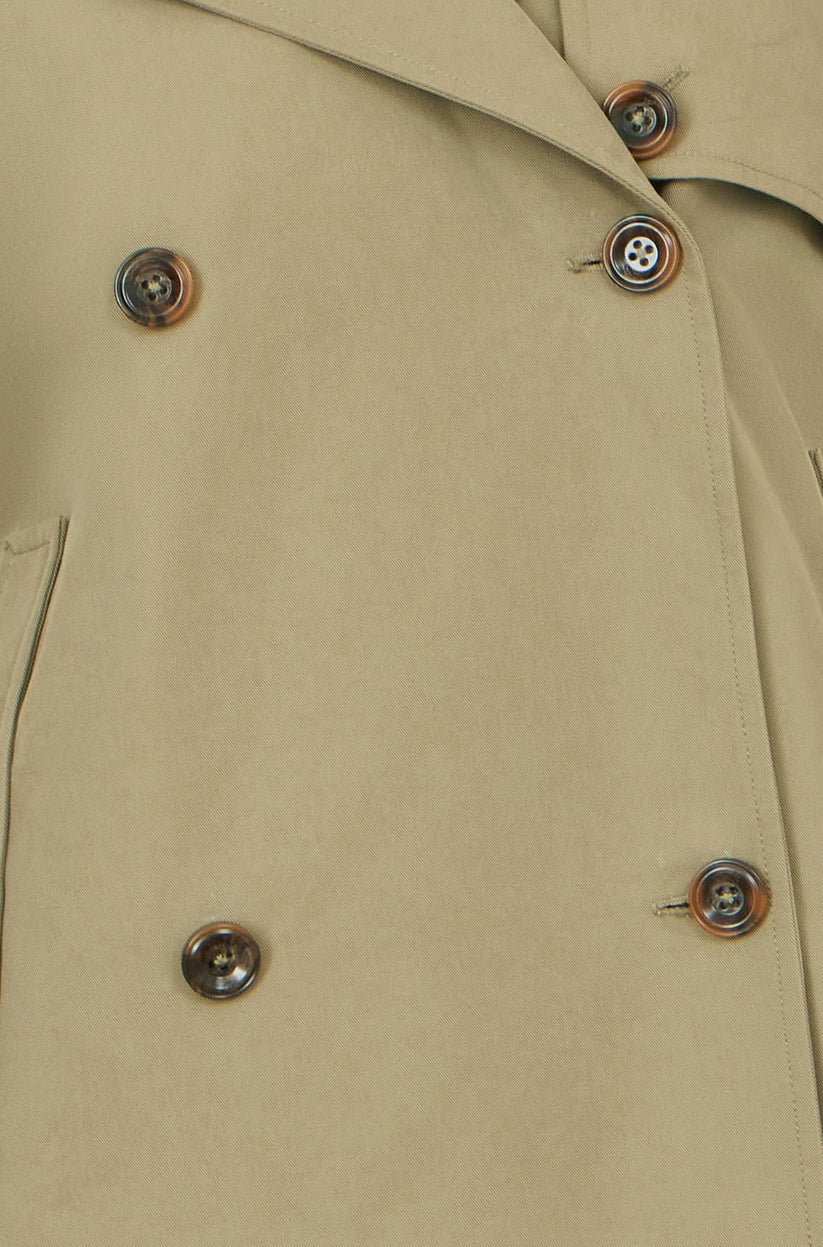 Yumi Green Cropped Trench Jacket With Pockets and Check Lining - QHA UK