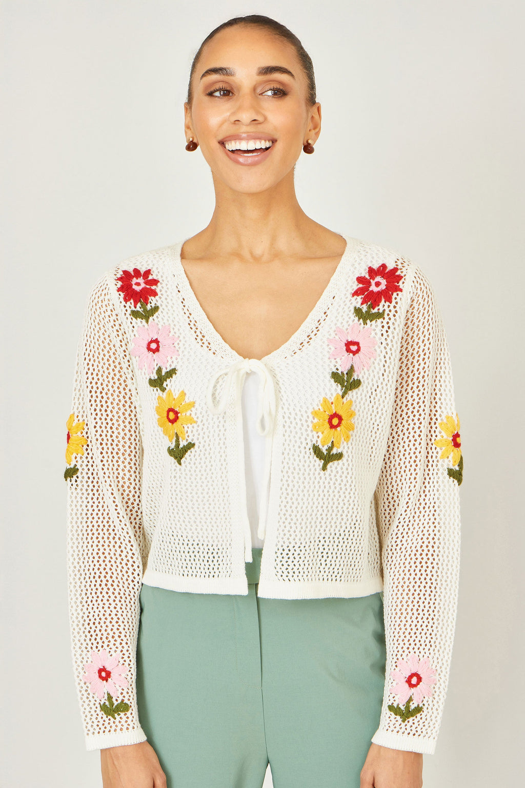 Yumi Ivory Crochet Embroidered Flower Bolero