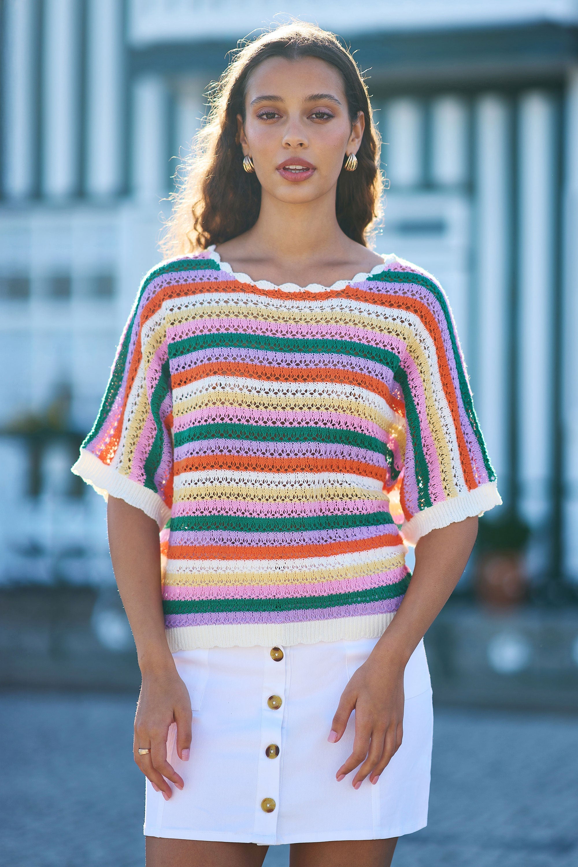 Yumi Multicolour Batwing Crochet Top