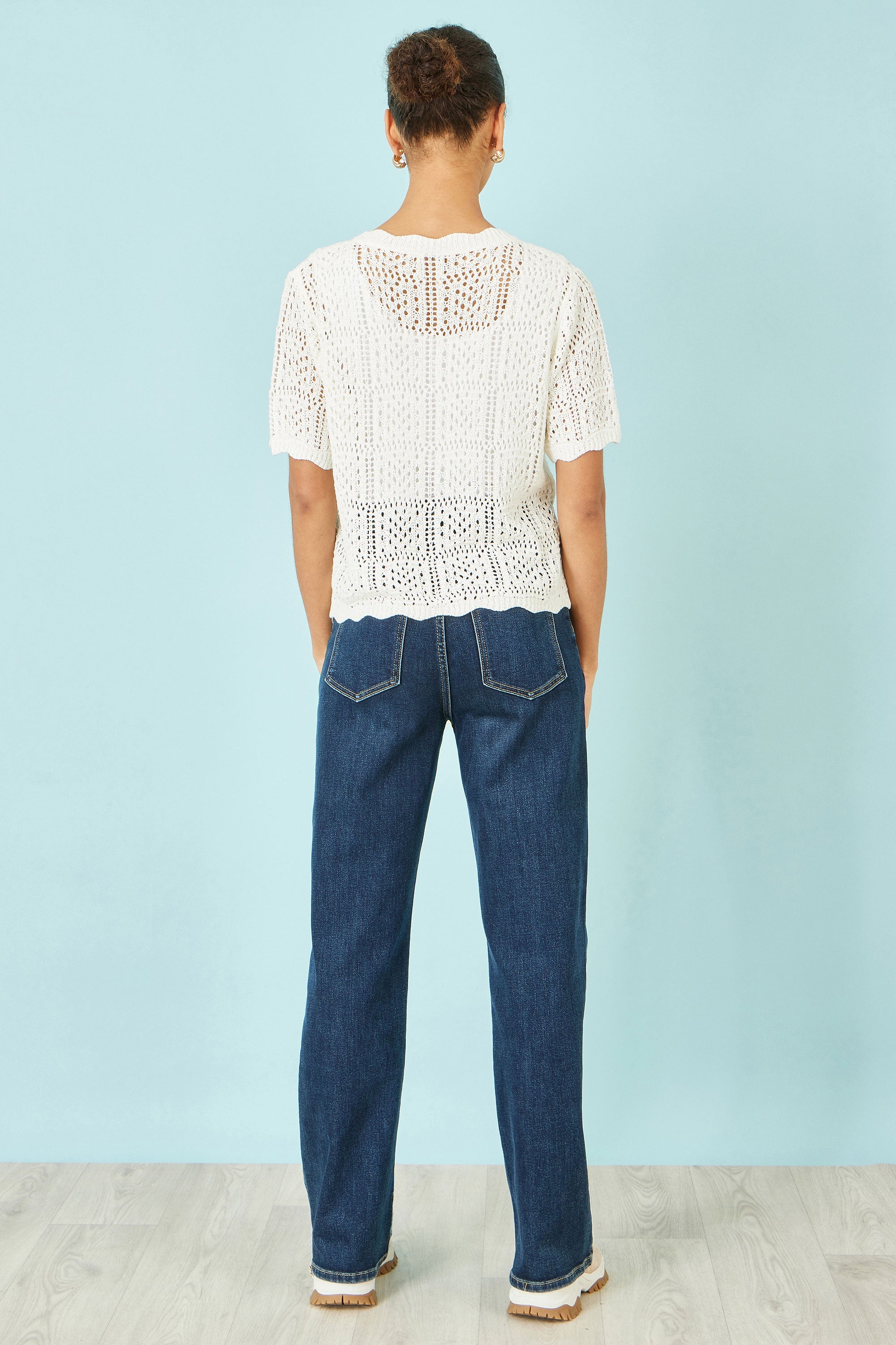 Yumi White Crochet Short Sleeve Cardigan