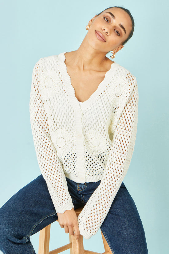Yumi White Flower Crochet Cardigan - QHA UK