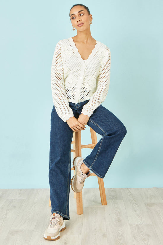 Yumi White Flower Crochet Cardigan - QHA UK