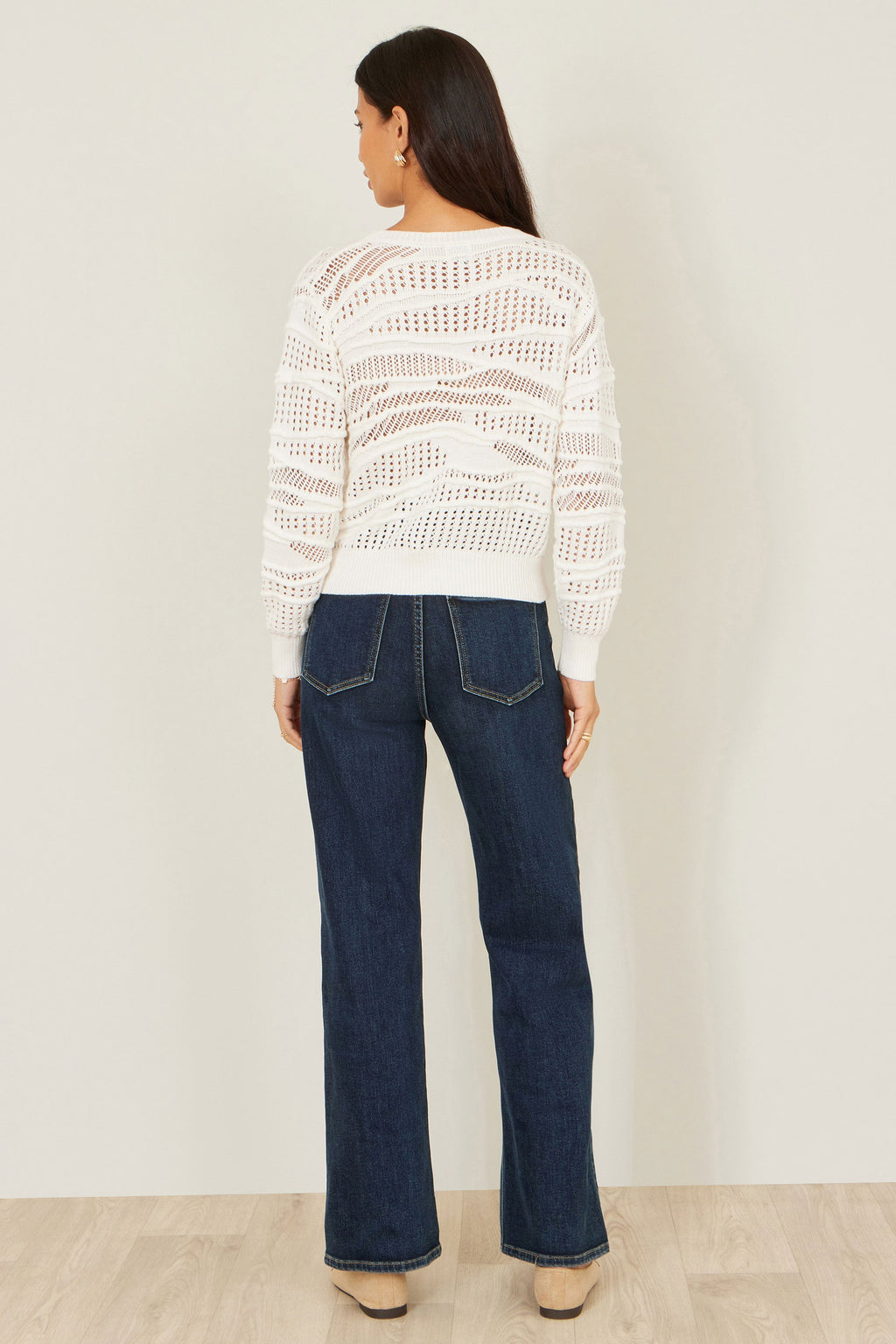 Yumi White Wave Pointelle Knitted Jumper