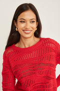 Yumi Red Wave Pointelle Knitted Jumper - QHA UK