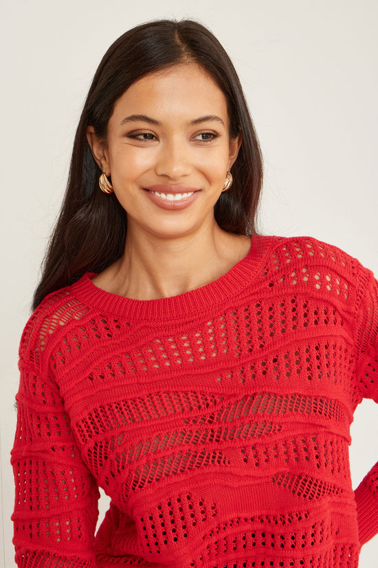 Yumi Red Wave Pointelle Knitted Jumper - QHA UK