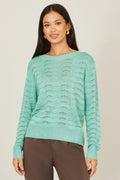 Yumi Aqua Wave Metallic Thread Relaxed Jumper - QHA UK