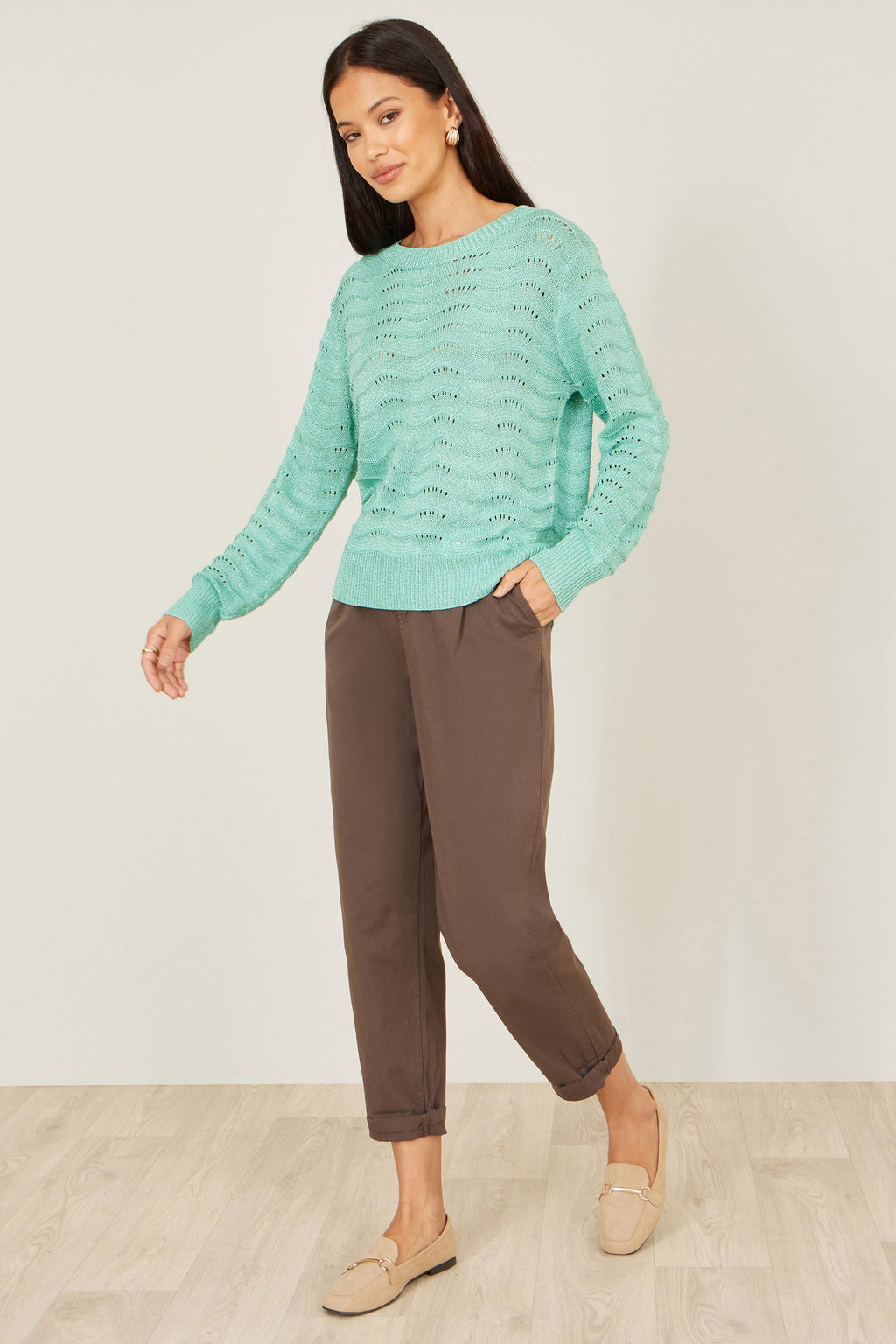Yumi Aqua Wave Metallic Thread Relaxed Jumper